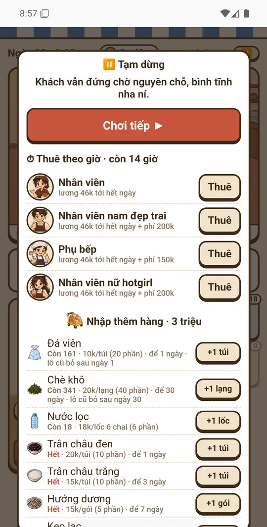 Hết hàng giữa ngày thì tạm dừng để nhập thêm